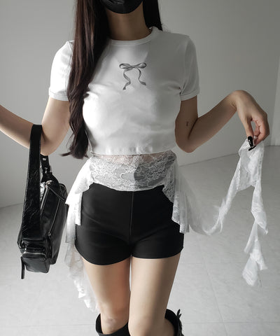 アシンメトリーフリルレースベアトップス / asymmetry frill lace bare tops