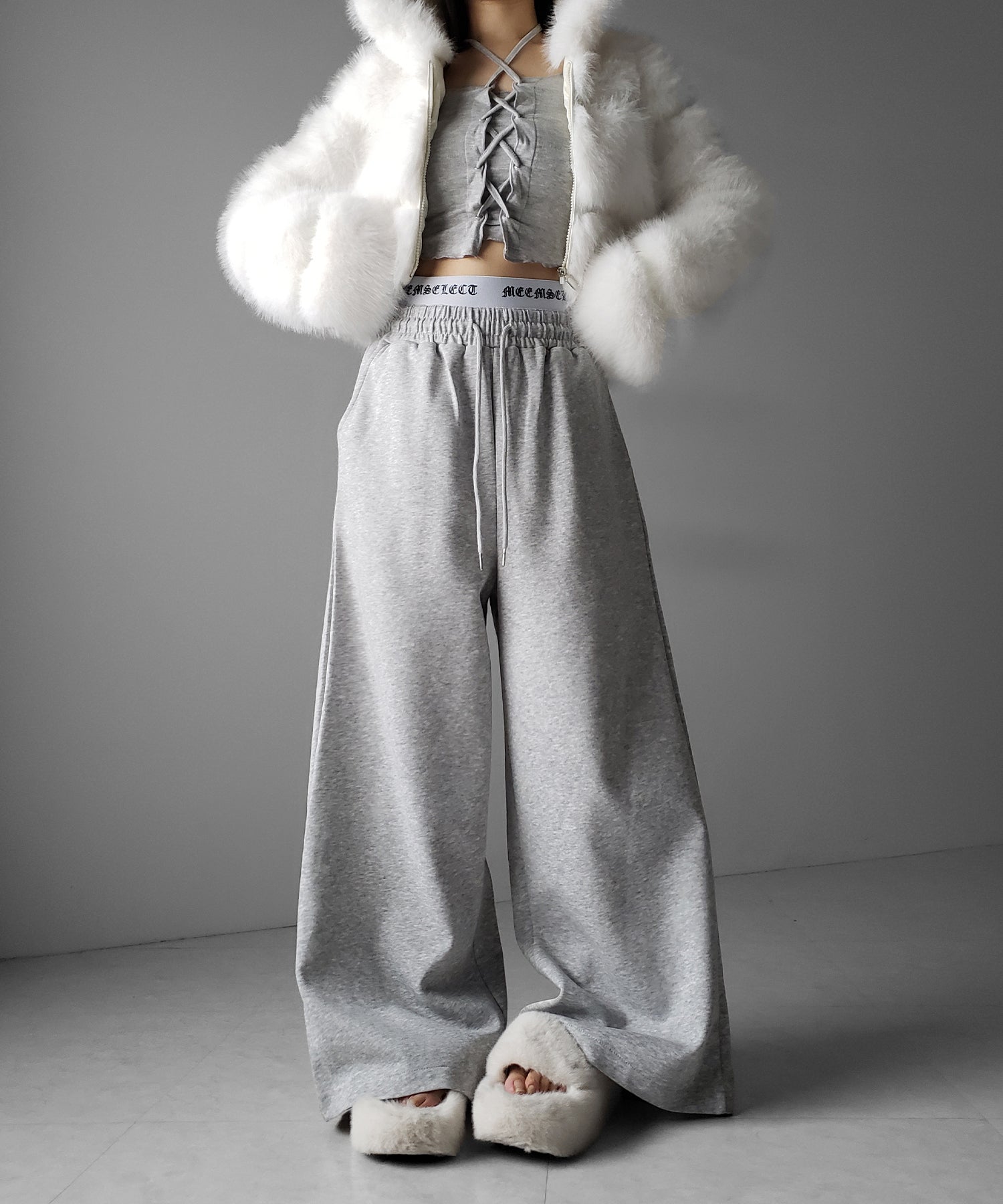 ウエストグランジロゴスウェットワイドパンツ / waist grunge logo sweat wide pants