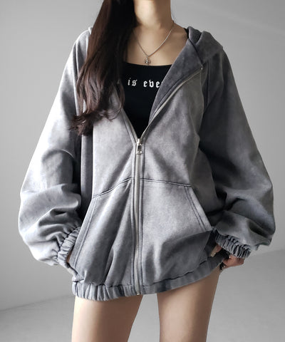 ピグメントヴィンテージ加工ジップアップパーカー / Pigment vintage zip-up hoodie