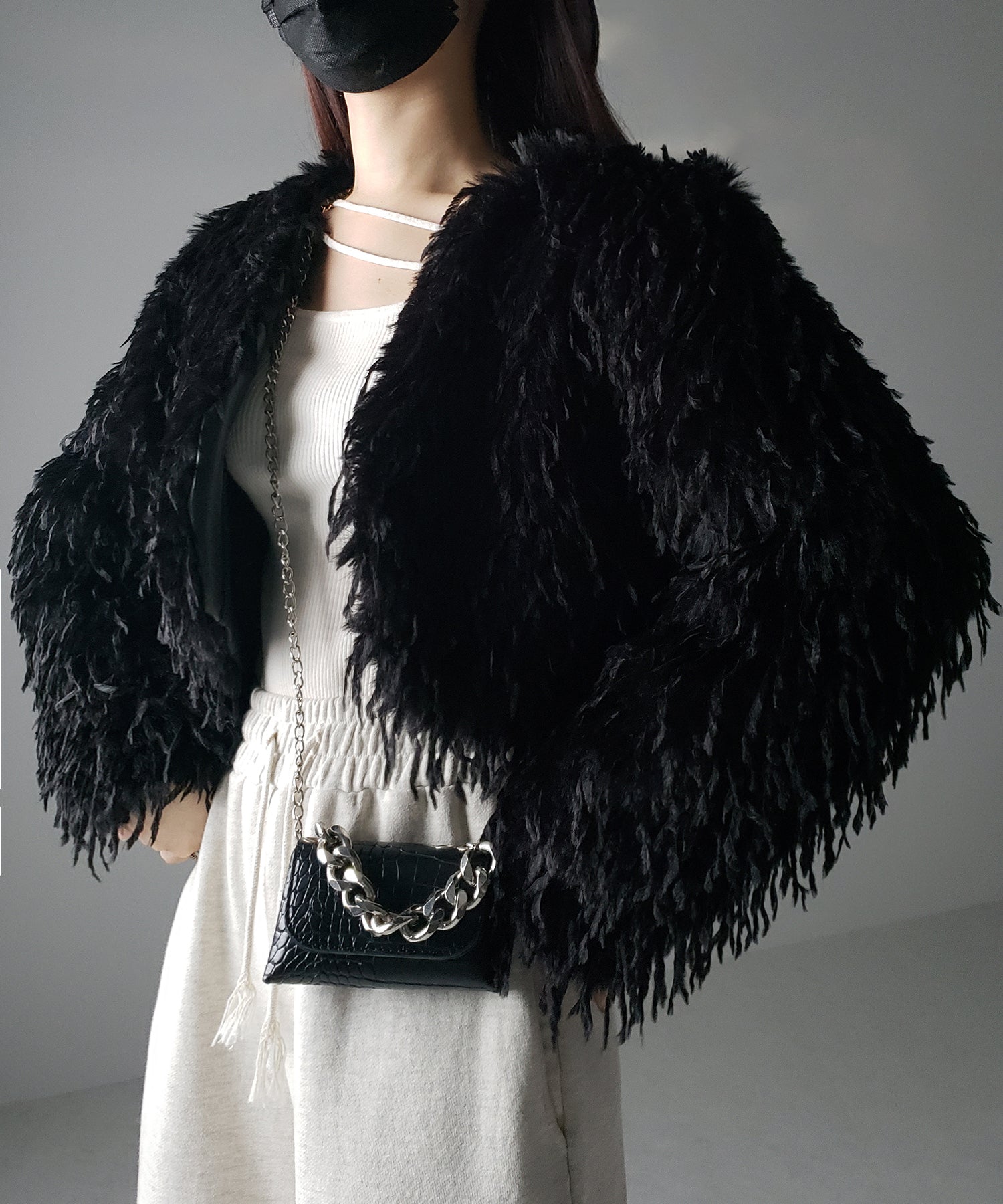 【 4color 】ムードフェザーワイドスリーブショートカーディガン/ mood feather wide sleeve short cardigan