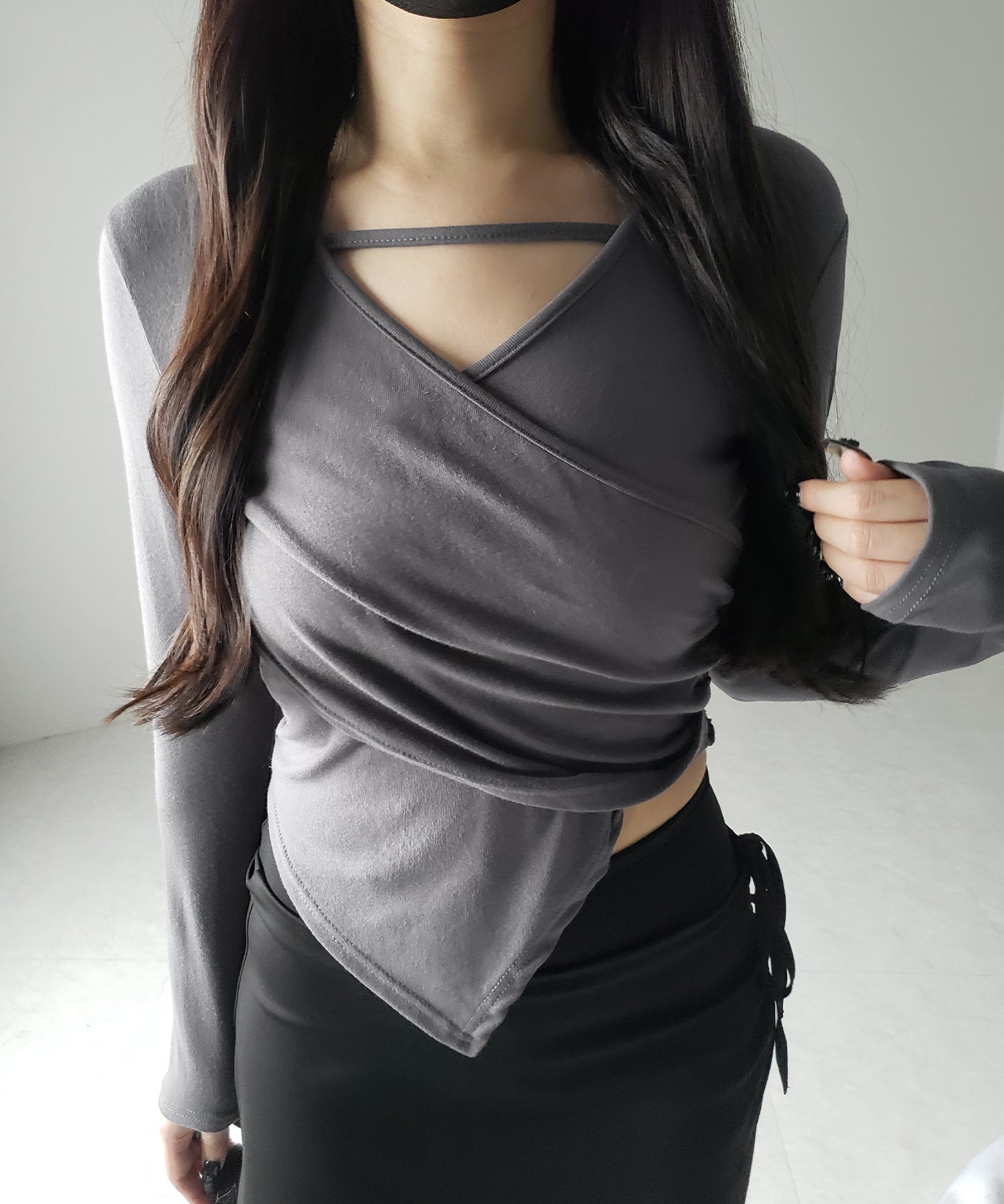 【 3color 】ラインストラップギャザークロスレイヤードトップス / line strap gather cross layered Tops
