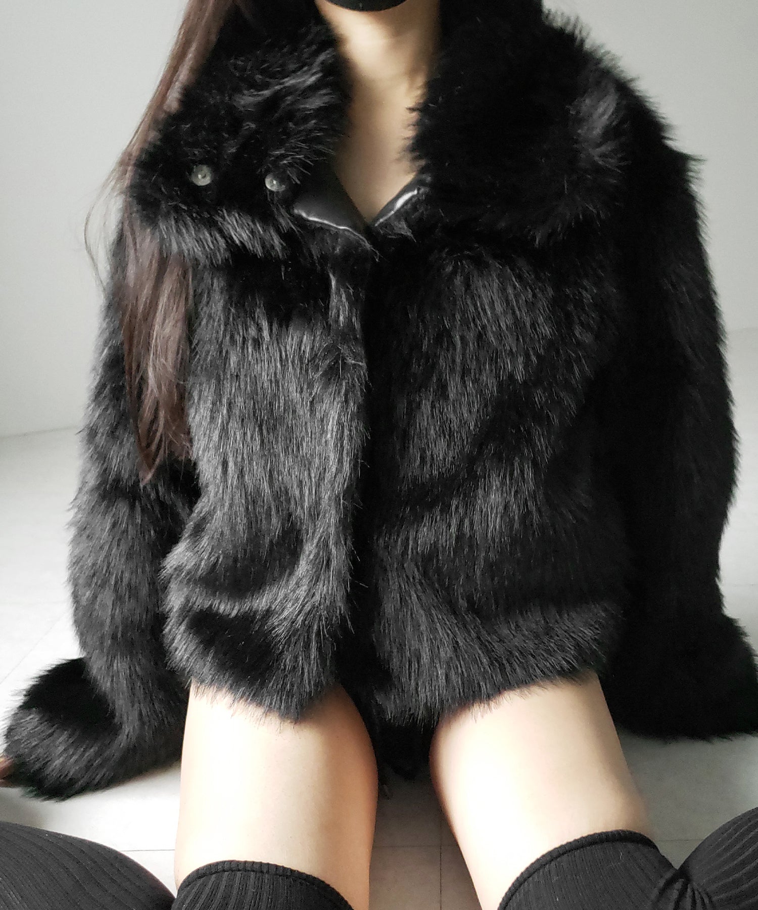 スタンドカラーミックスファーショートコート / stand-collar mix fur short coat