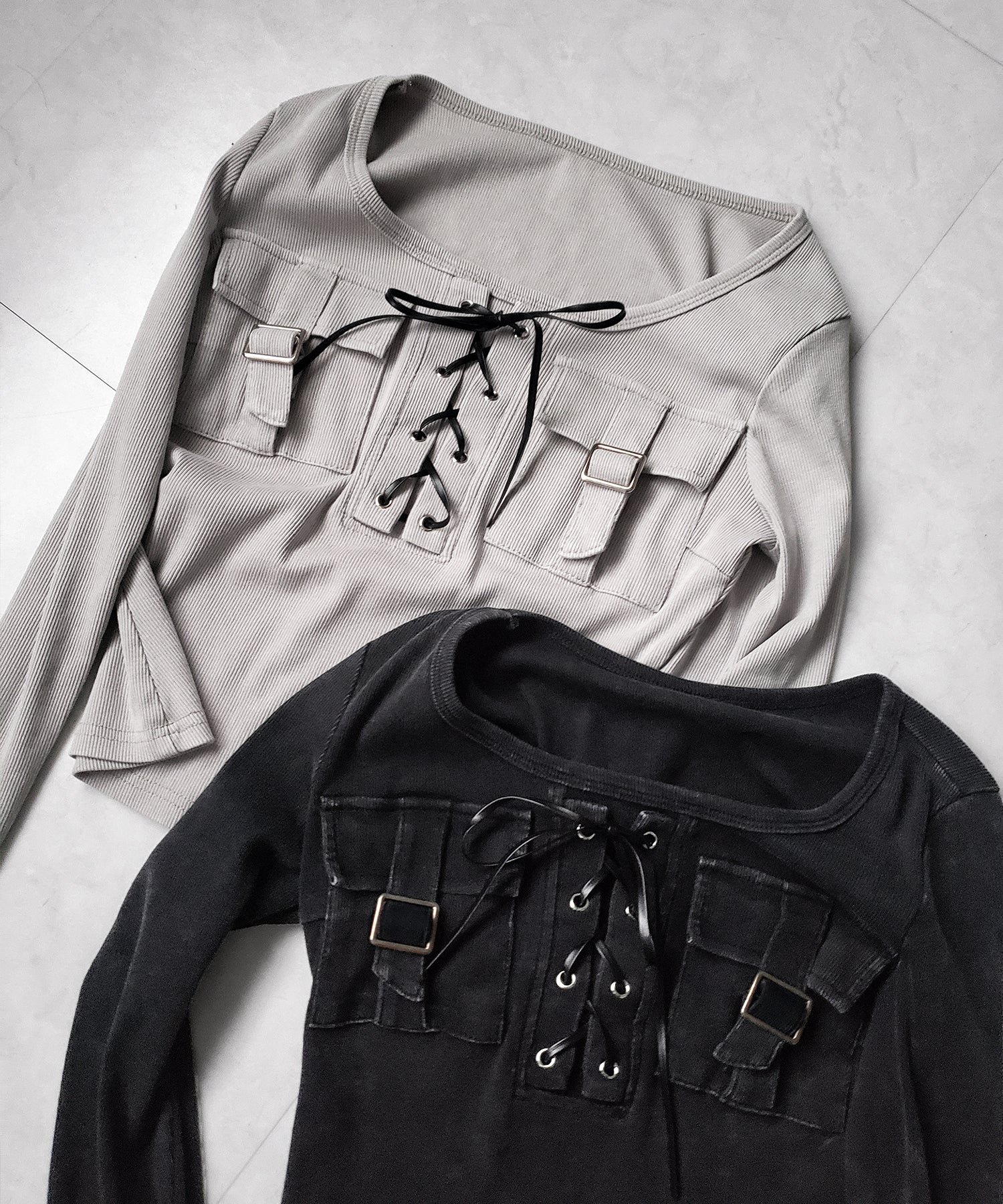 ヴィンテージレースアップアウトポケットスクエアリブロンT / vintage laceup outpocket square lib long slleve T-shirts