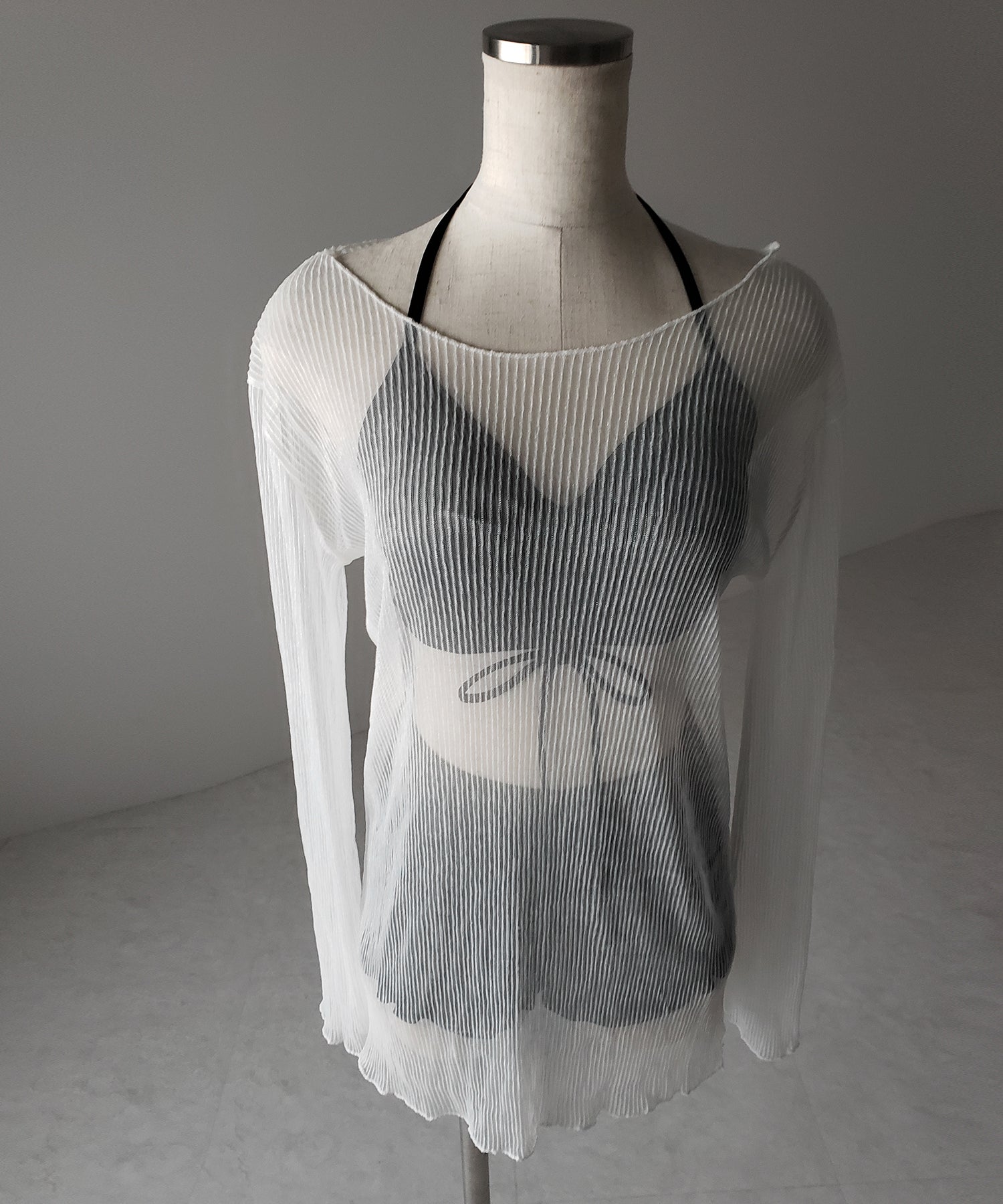 【 レディース水着/3点セット 】シアートップス付き フロントリボンホルターネックハイウエストビキニ / sheer tops set front ribbon halter neck high waist bikini