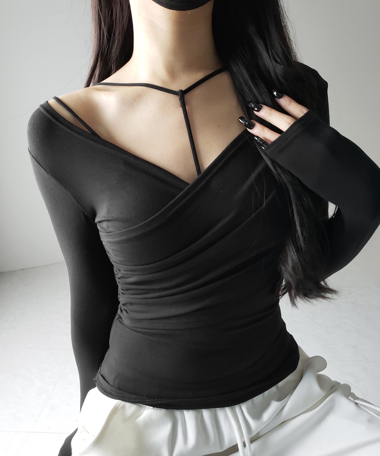 【 2点セット 】Y-ストラップスリムギャザーレイヤードトップス / Y-strap slim gather layered tops