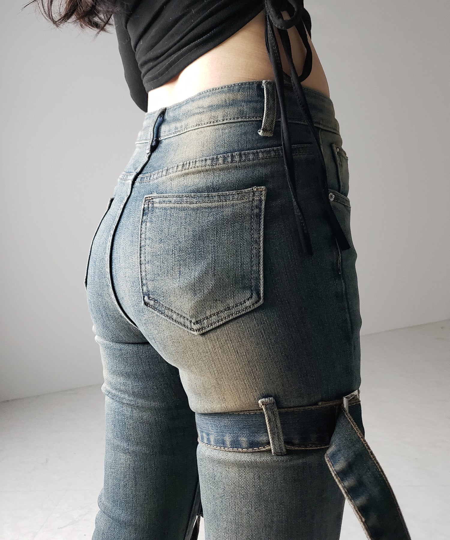【 2color / 4size 】ベルテッドアウトポケットヴィンテージフレアデニム / belted out pocket vintage flare denim