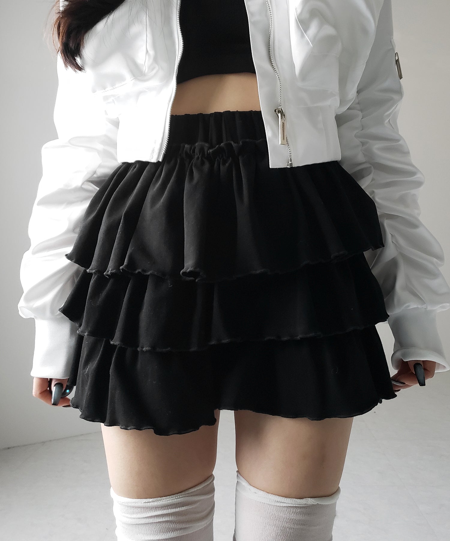【 新色ピンク追加!4color 】3段フリルカットソーミニスカパン / 3 frill cutsew mini skirt pants