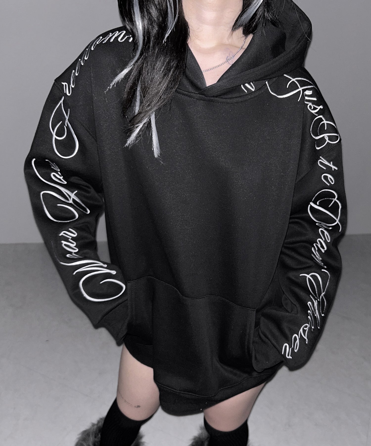 レタリングロゴ刺繍オーバースウェットパーカー /lettering logo embroidery over sweat hoodie