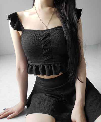 【 レディース水着/2点セット 】レースアップショルダーフリルハイウエストフレアビキニ / lace-up shoulder frill high waist flare bikini