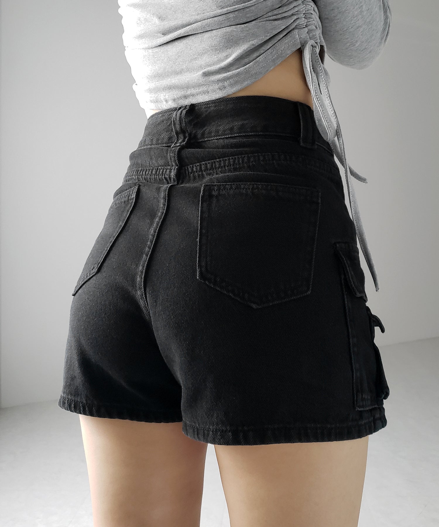 【 3size / 2color 】ダブルポケットヴィンテージカーゴデニムミニスカパン / double pocket vintage cargo denim mini skirt pants