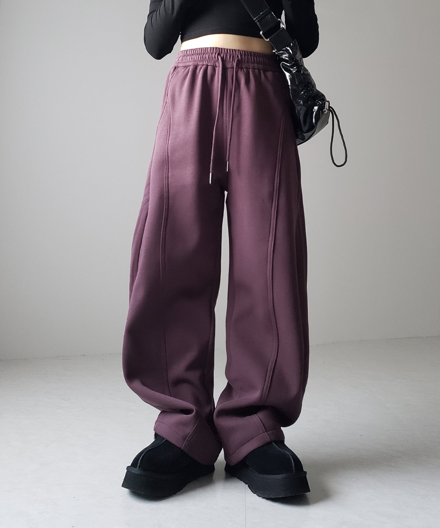 【 裏起毛 】カーブラインサイドタックワイドスウェットパンツ