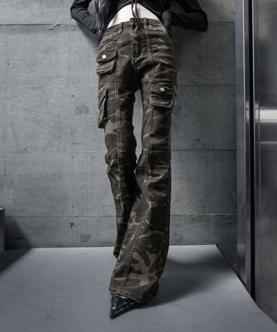 ヴィンテージカモフラストレッチカーゴフレアデニム / vintage camouflage stretch cargo flare denim