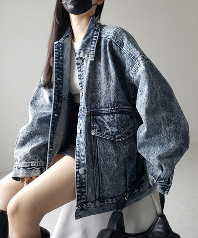 【 デニムセットアップ着用可能 】ヴィンテージケミカルブリーチボーイフレンドデニムジャケット / vintage chemical bleach boyfriend denim jacket