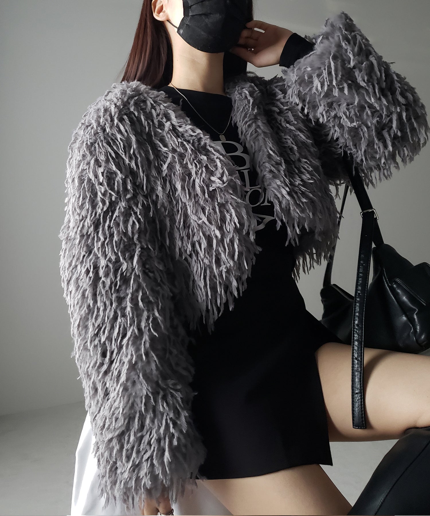 【 4color 】ムードフェザーワイドスリーブショートカーディガン/ mood feather wide sleeve short cardigan