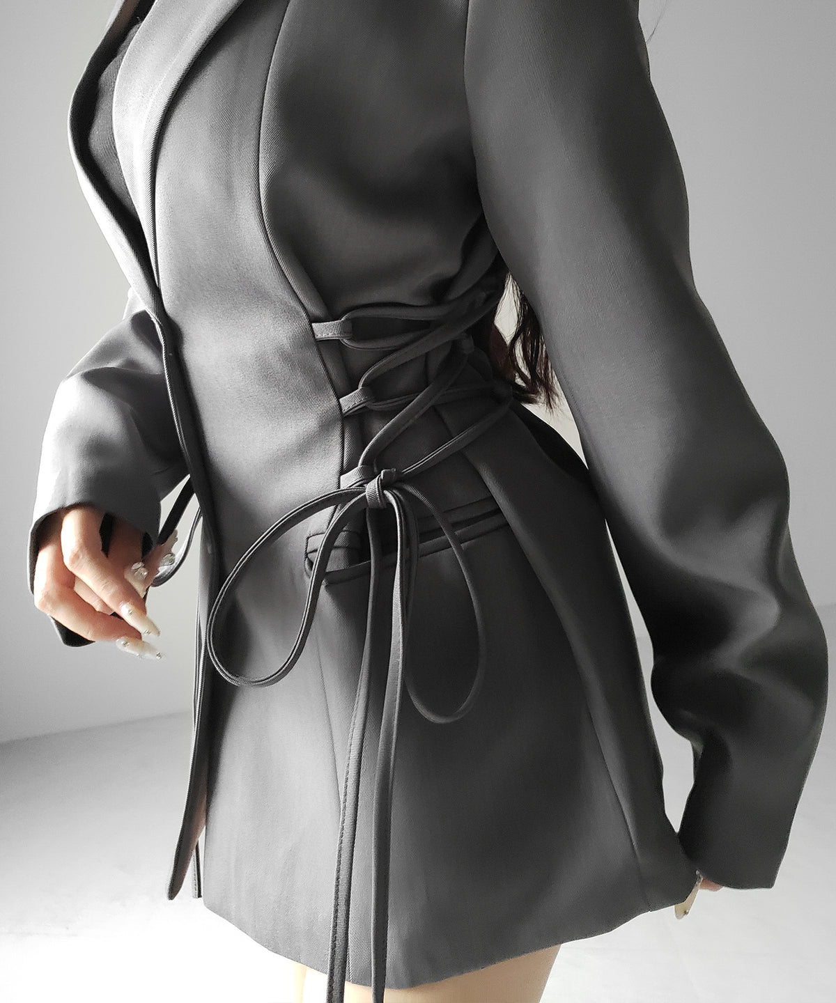 レースアップリボンスリムテーラードジャケット / lace-up ribbon slim tailored jacket