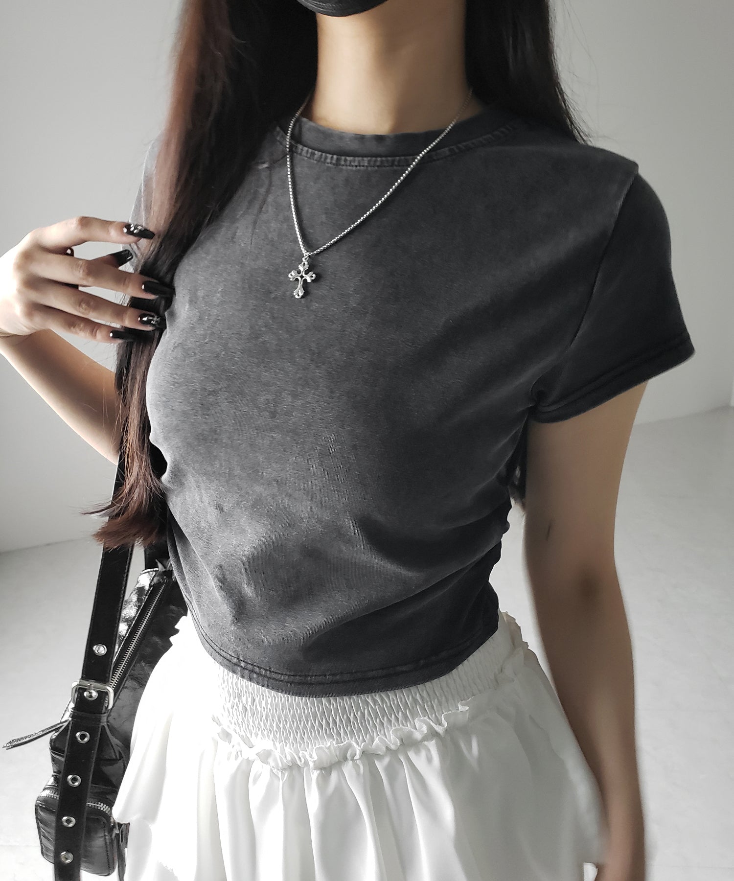 サイドギャザー半袖ヴィンテージTシャツ / side shirring short slleve vintage T-shirt