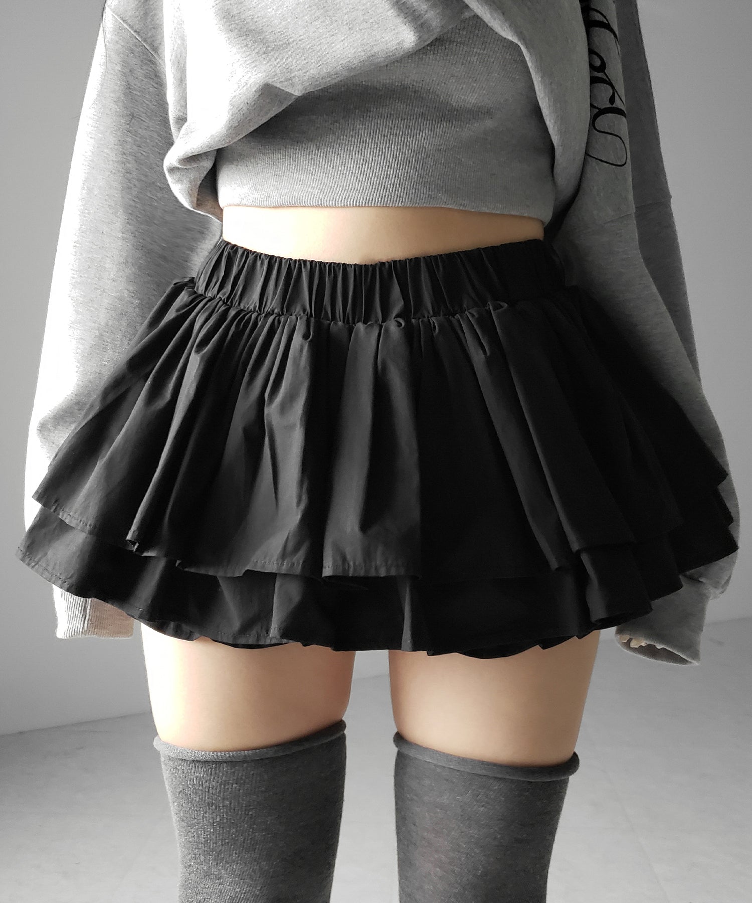 【 インパン裏地付 】ボリュームフレアコットンミニスカート / volume flare cotton mini skirt