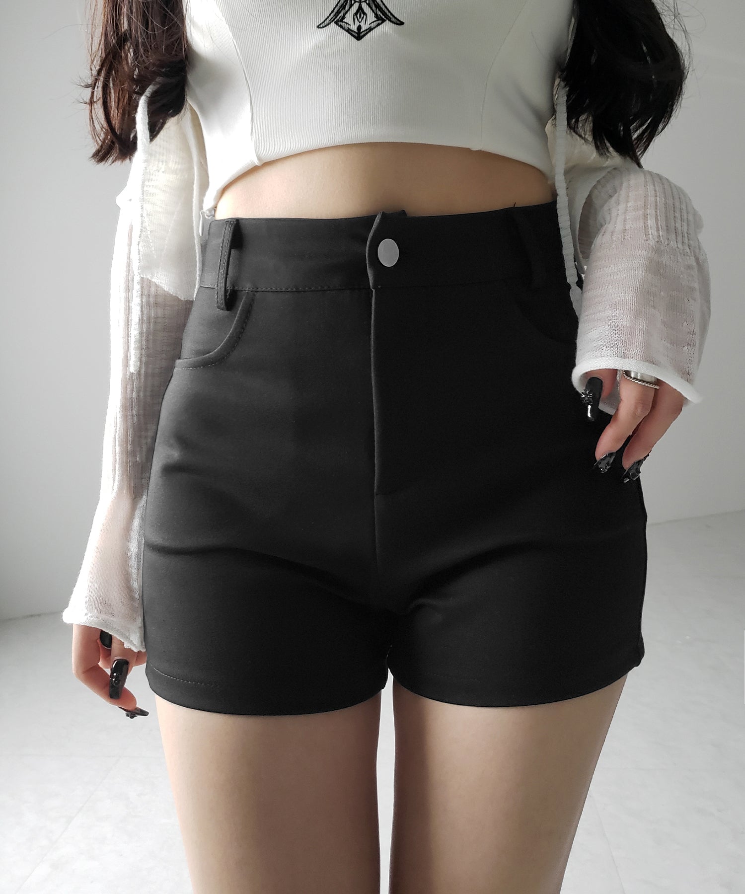 【 2color /4size 】ハイウエストタイトスパンショートパンツ / high waist tight span short pants