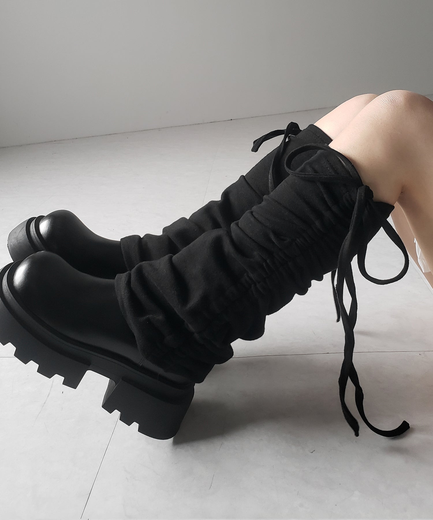 【 2color 】ストラップリボンサイドシャーリングレッグカバー / strap ribbon side shirring leg cover