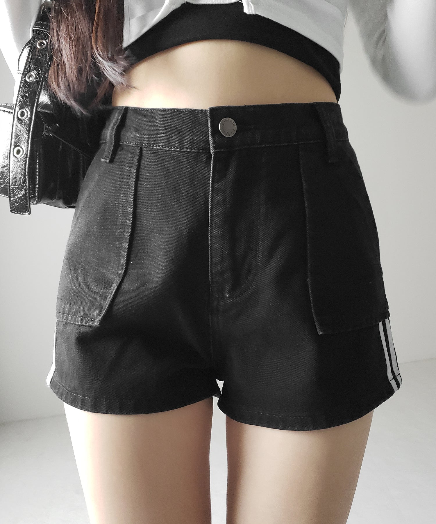 【 2color 】サイドラインハイウエストデニムショートパンツ / sideline highwaist denim short pants