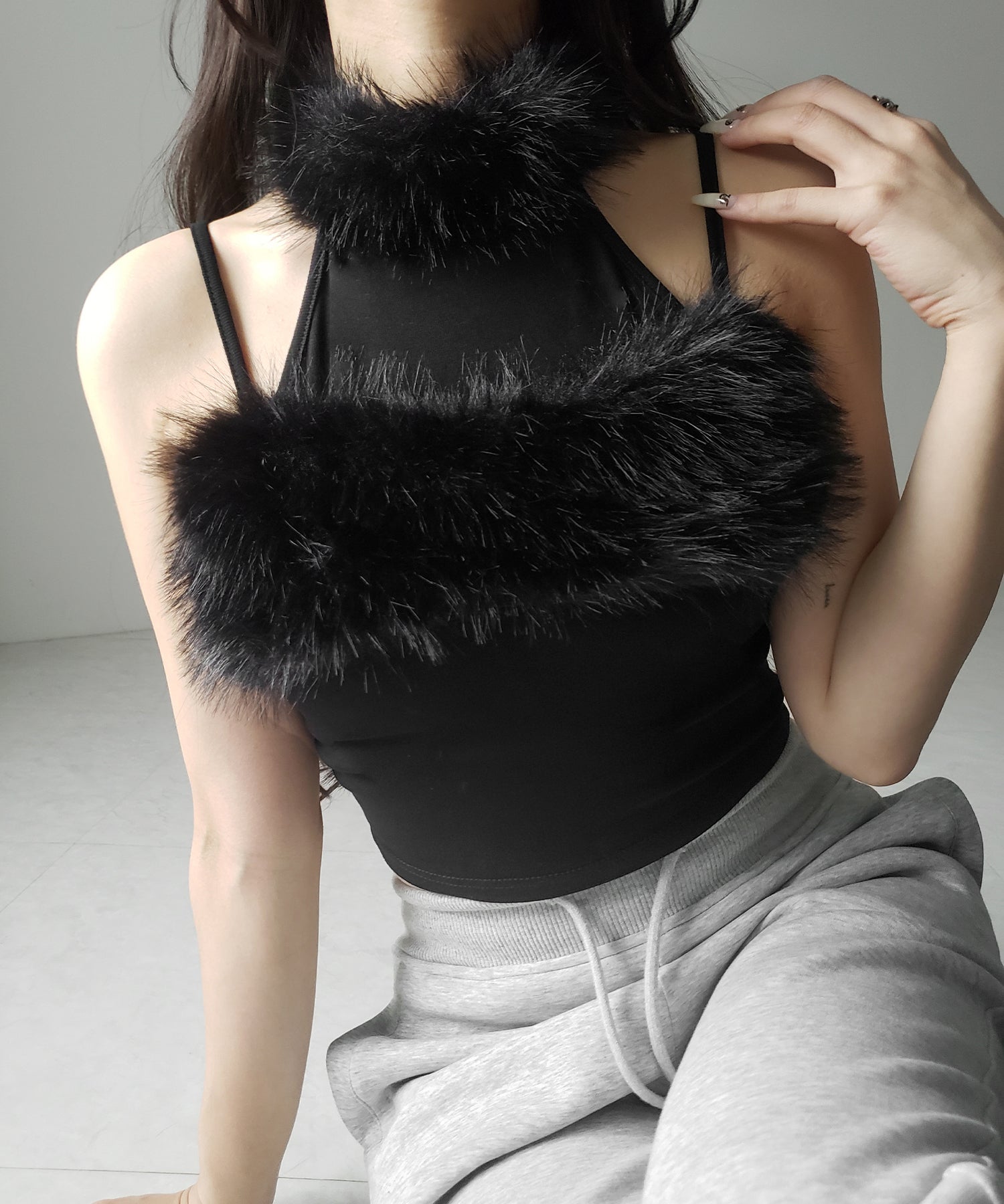 ファードッキングストラップトップス / fur docking strap tops