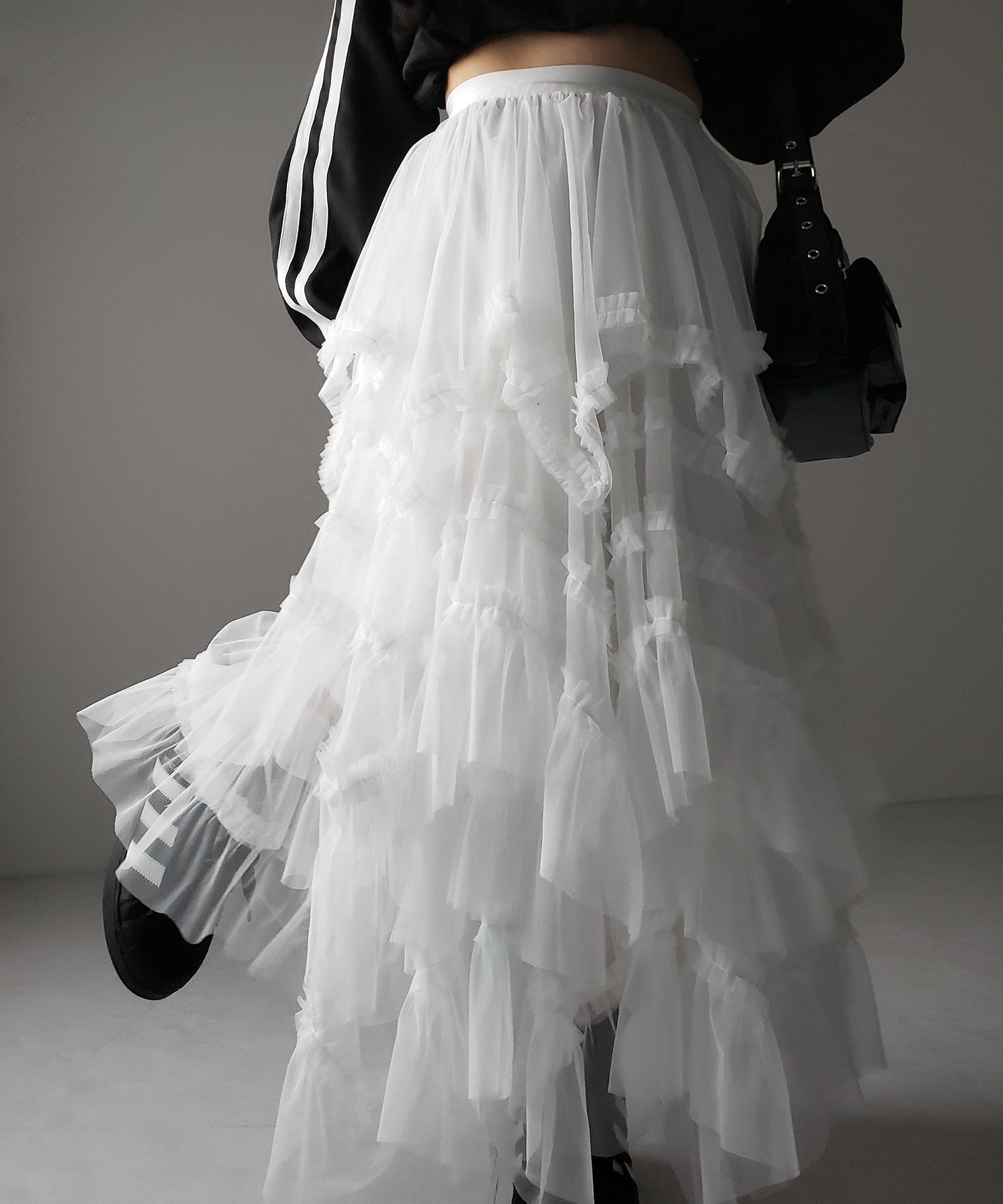 レイヤードボリュームフリルチュールスカート / layered volume frill tulle skirt