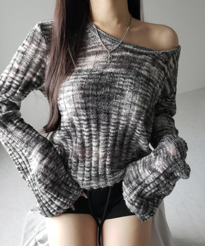 メランジルーズシアーリブニット / melange loose sheer rib knit