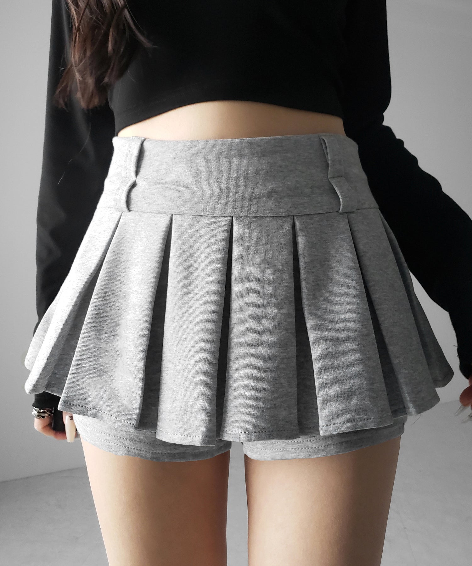 【 インパン裏地付 】プリーツスウェットマイクロミニスカパン / plests sweat micro mni skirt pants