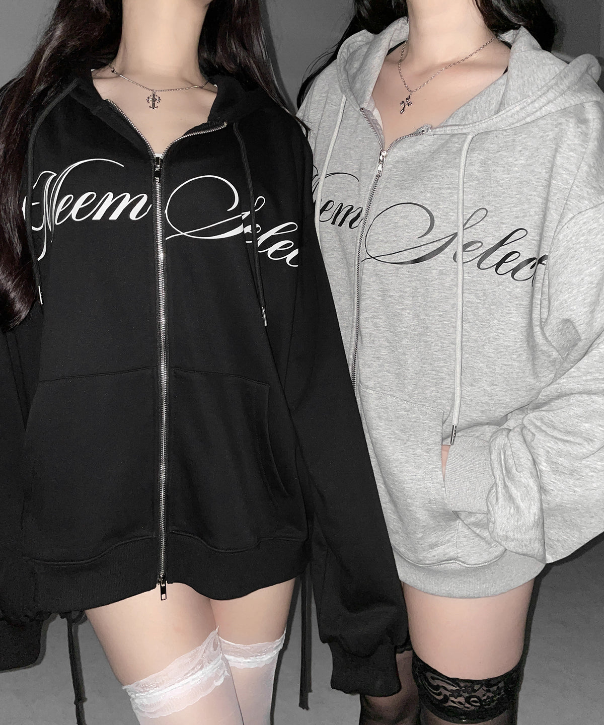 【 セットアップ可能 】レタリングロゴプリントダブルジップビッグパーカー / lettering logo print double zip BIG hoodie