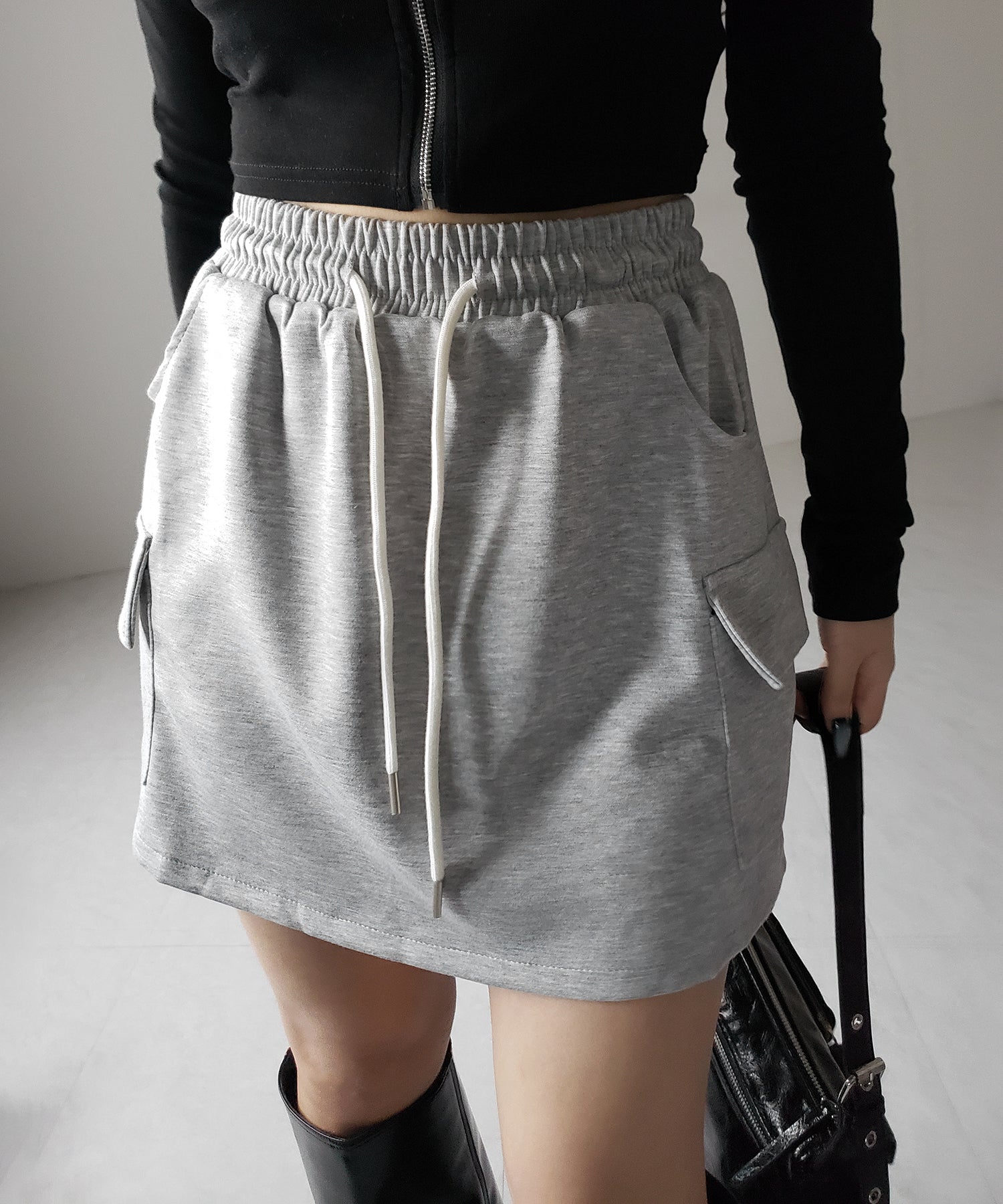 【 インナーパンツ裏地付 】ハイウエストスウェットミニスカート / high waist sweat mini skirt