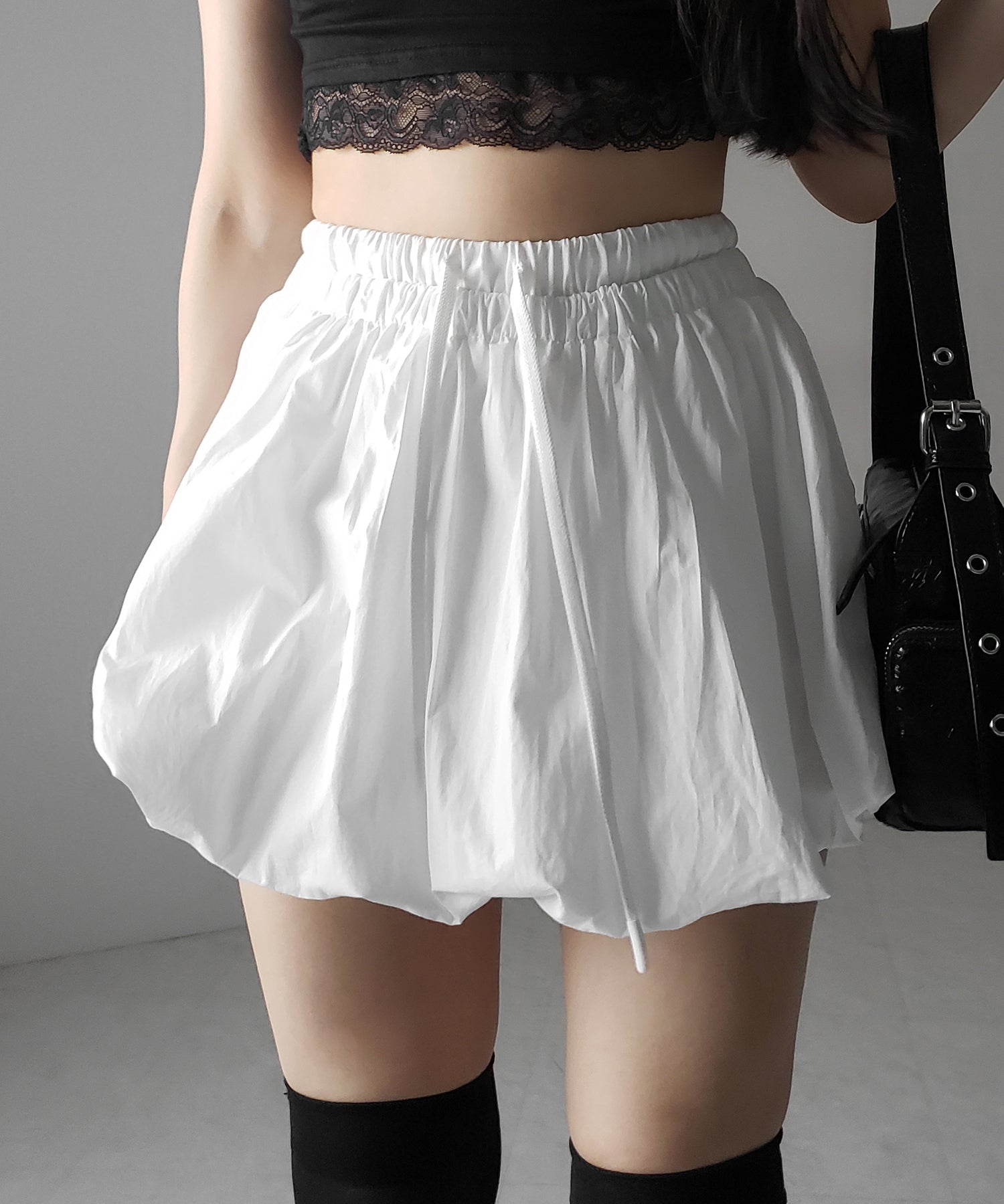 【 2color /インパン裏地付き 】フェイクレイヤードコットンバルーンミニスカート / fake layered cotton balloon mini skirt