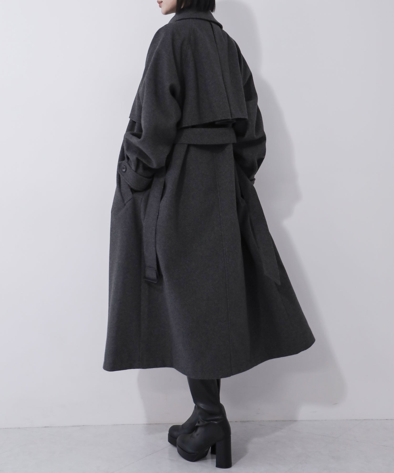 【 ウエストマークベルトSET 】2WAY ステンカラーレディメルトンロングコート / 2WAY soutien collar lady melton long coat