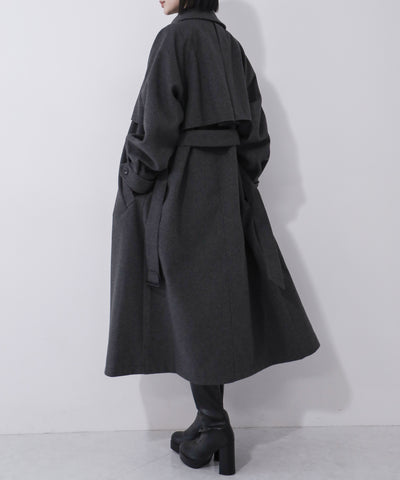 【 ウエストマークベルトSET 】2WAY ステンカラーレディメルトンロングコート / 2WAY soutien collar lady melton long coat