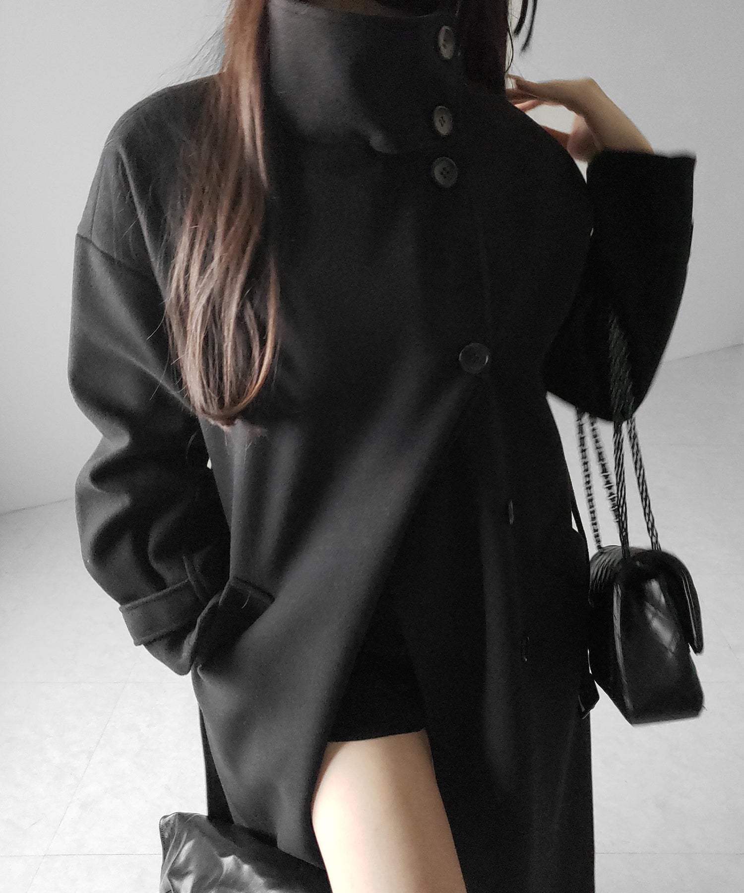 【 ウエストマークベルトSET 】2WAY スタンドカラーレディメルトントレンチロングコート / 2WAY stand collar lady melton trench long coat