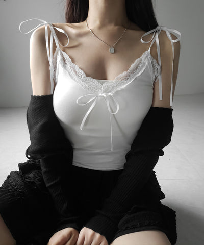 3サテンリボンレースリブキャミソール / three satin ribbon lace lib camisole