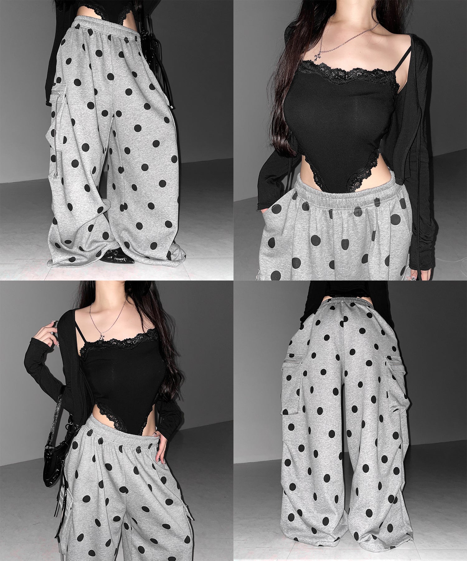 【 裾絞り可能2WAY 】ドットドローコードタックワイドカーゴスウェットパンツ / Dot drawcord tuck wide cargo sweatpants