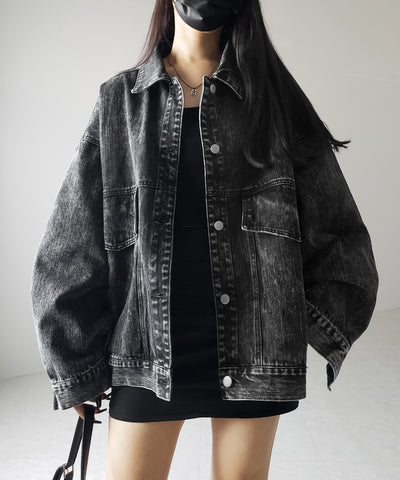 【 デニムセットアップ着用可能 】ヴィンテージケミカルブリーチボーイフレンドデニムジャケット / vintage chemical bleach boyfriend denim jacket