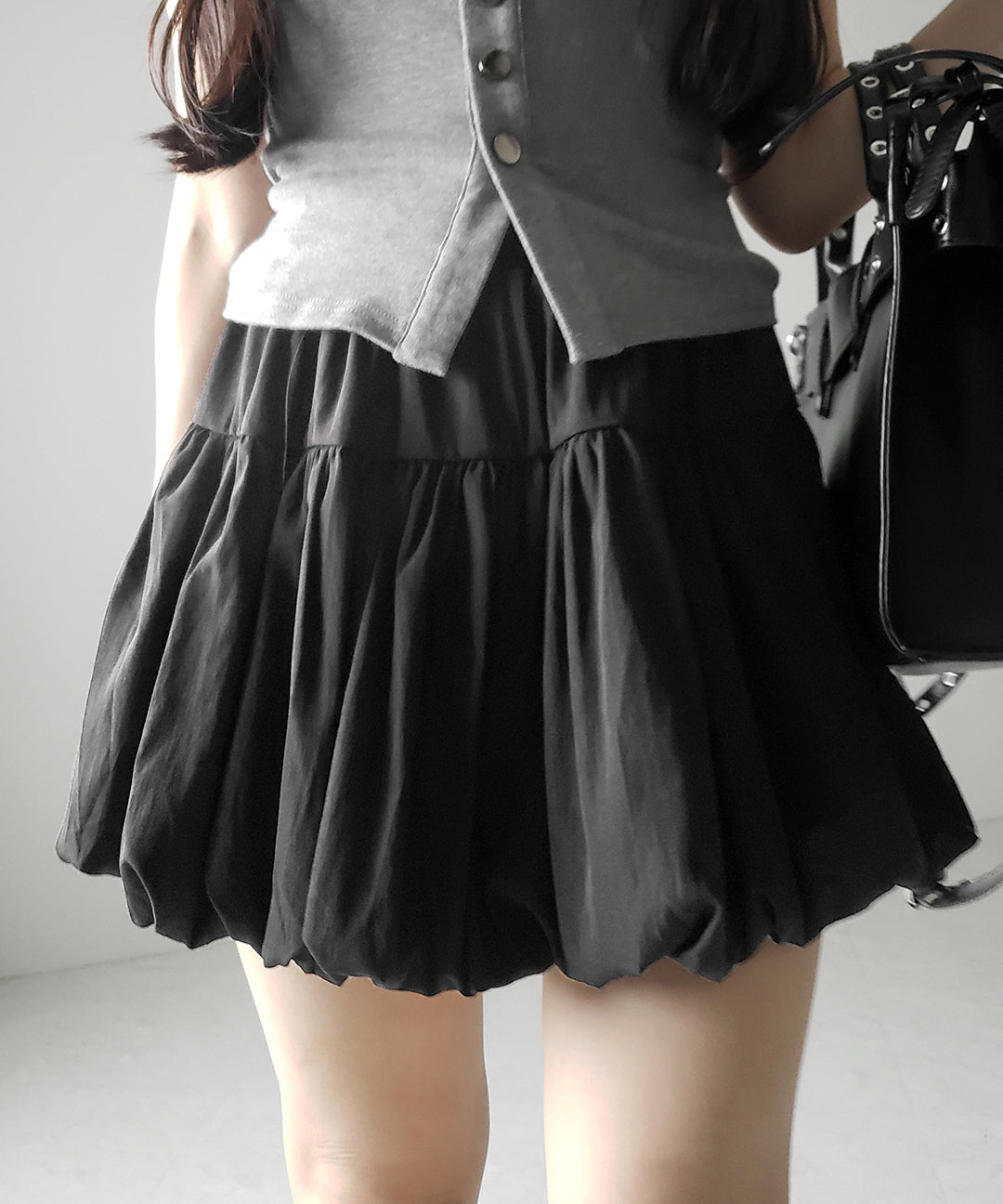 【 2color /インパン裏地付き 】ティアードコットンバルーンミニスカート / tiered cotton balloon mini skirt