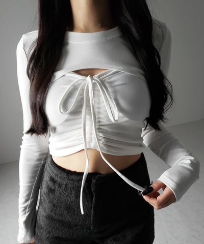 【 2点セット 】フロントリボンベアトップス & ショートレイヤードトップス SET / front ribbon bare tops & short layered tops SET