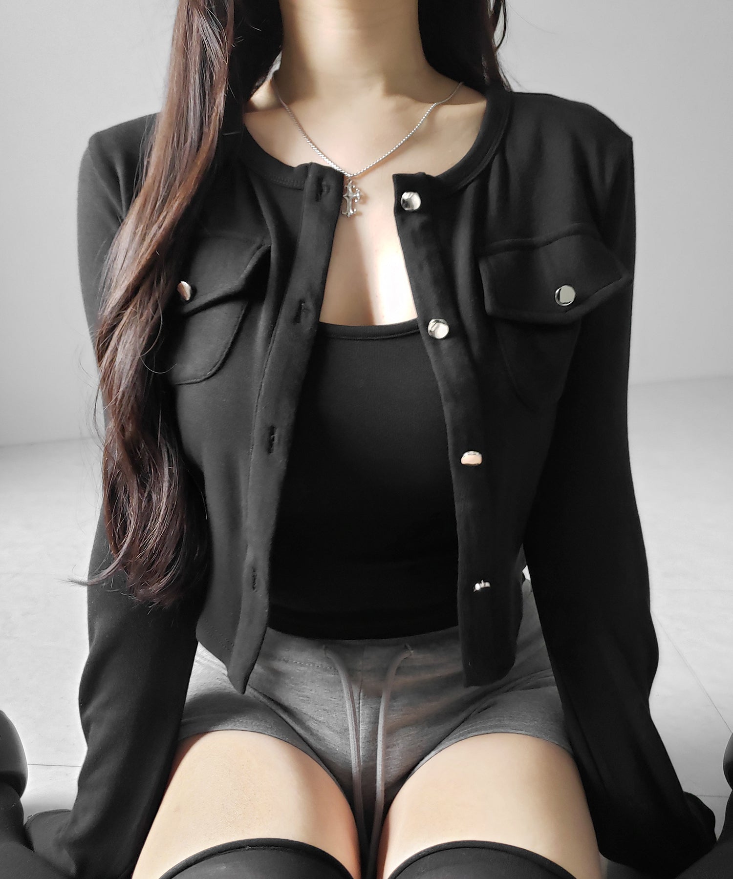 【 2点セット 】アウトポケットカーディガン + キャミソールセット / ( 2piece set ) out pocket cardigan + camisole SET