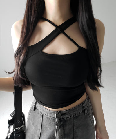 【 カップ付 】クロスネックカットアウトキャミソール / cross neck cutout camisole
