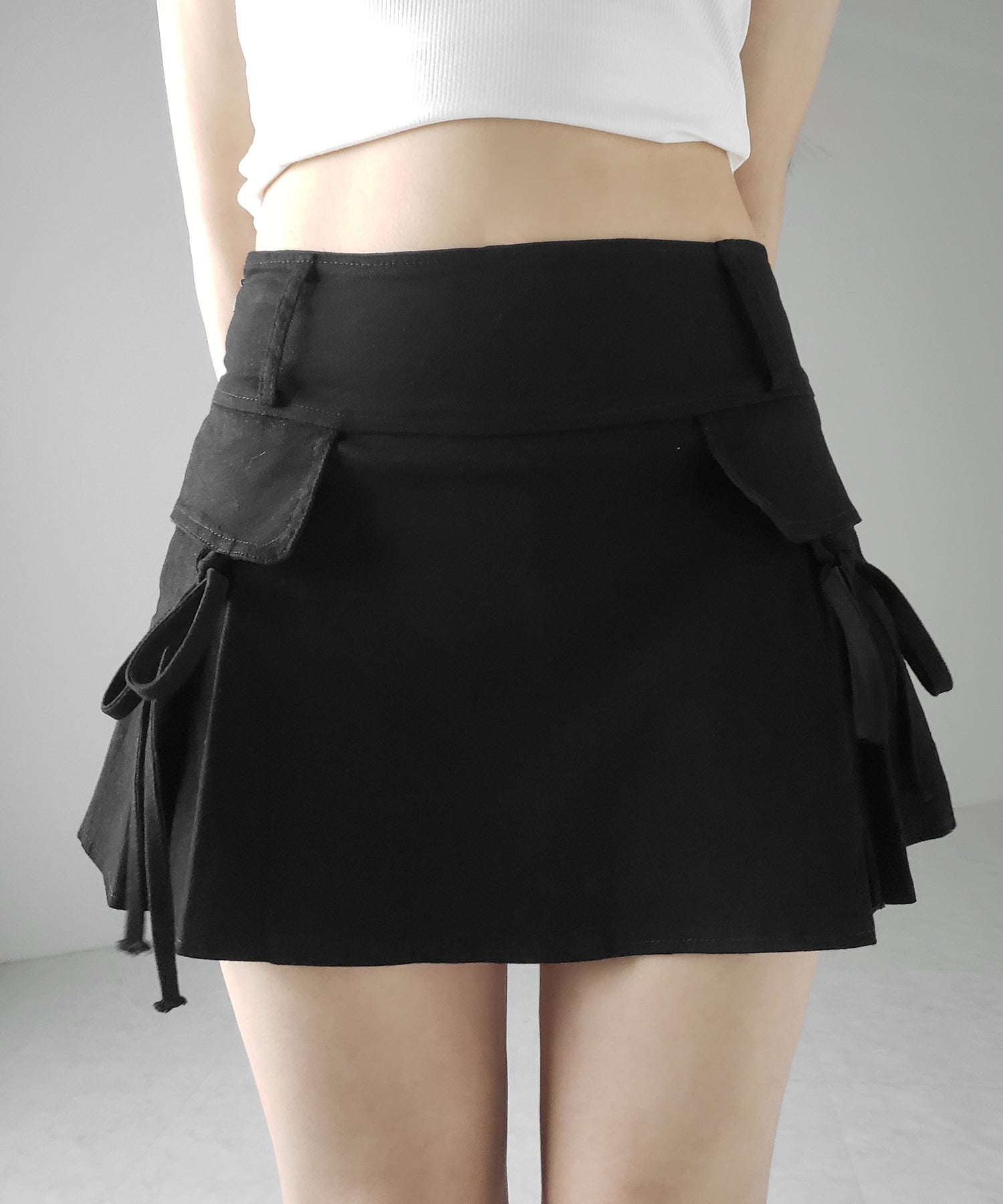 【 2color / 3size 】ヴィンテージライクリボンデニムミニスカパン / vintage like ribbon denim mini skirt pants