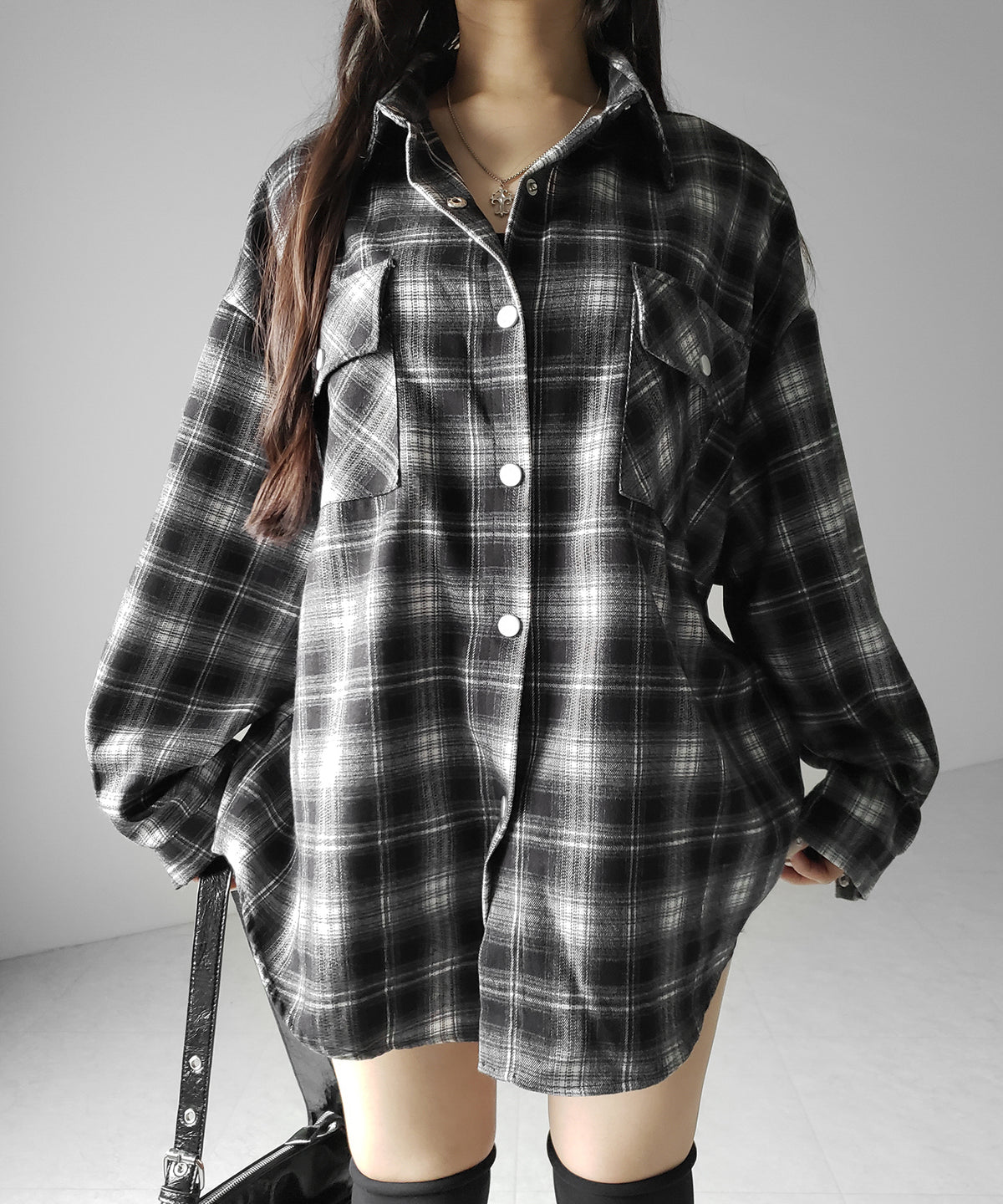 ブラックチェックオーバーフランネルシャツ / black check over flannel shirts