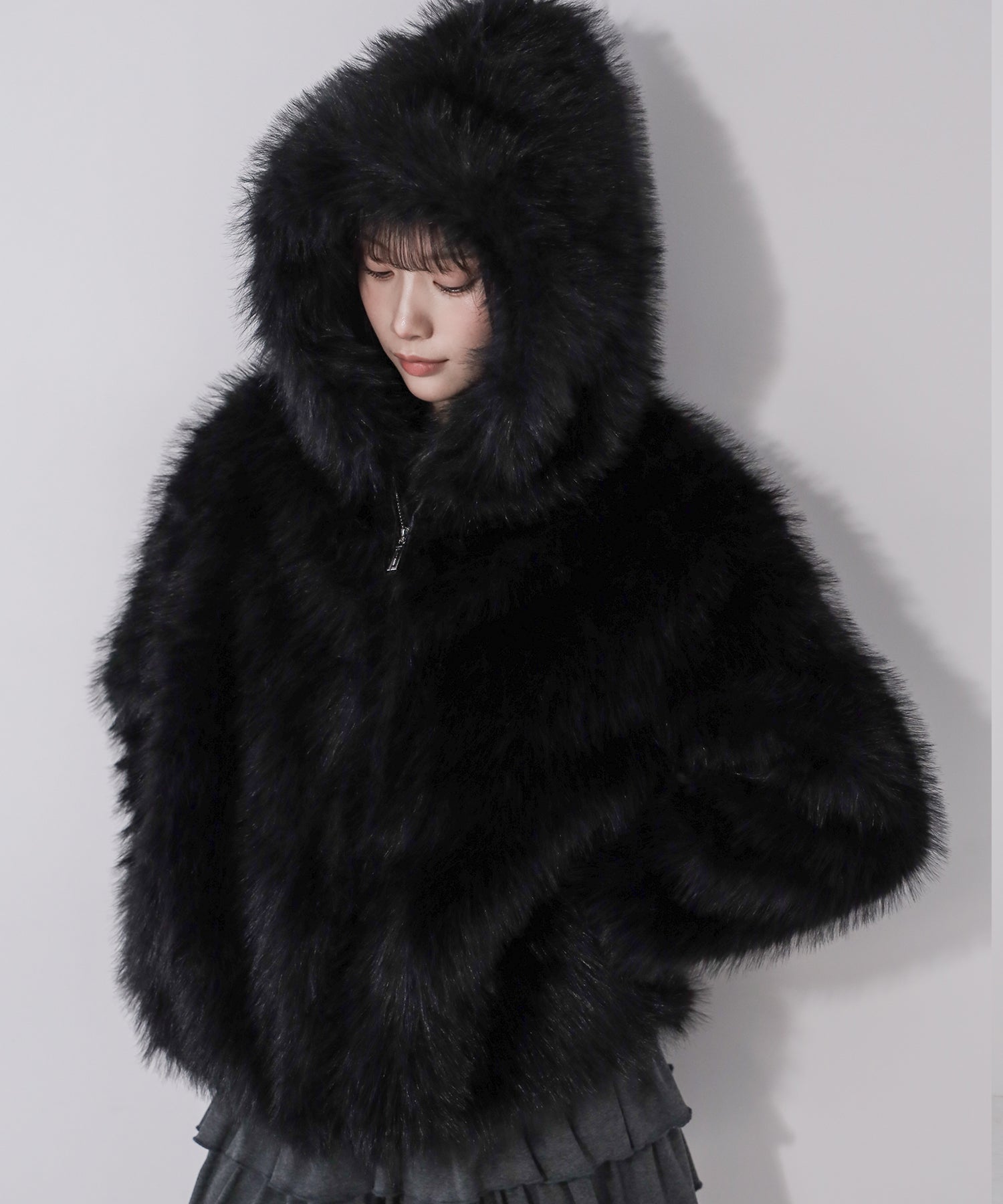 フェイクファーフーディミドルコート / fake fur hoodie middle coat