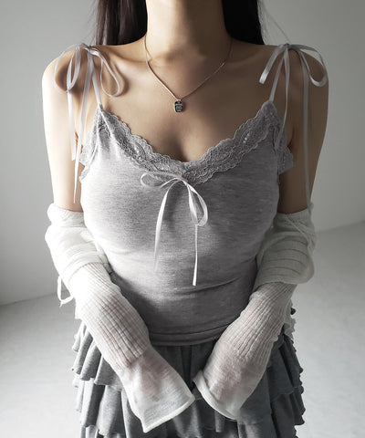 3サテンリボンレースリブキャミソール / three satin ribbon lace lib camisole