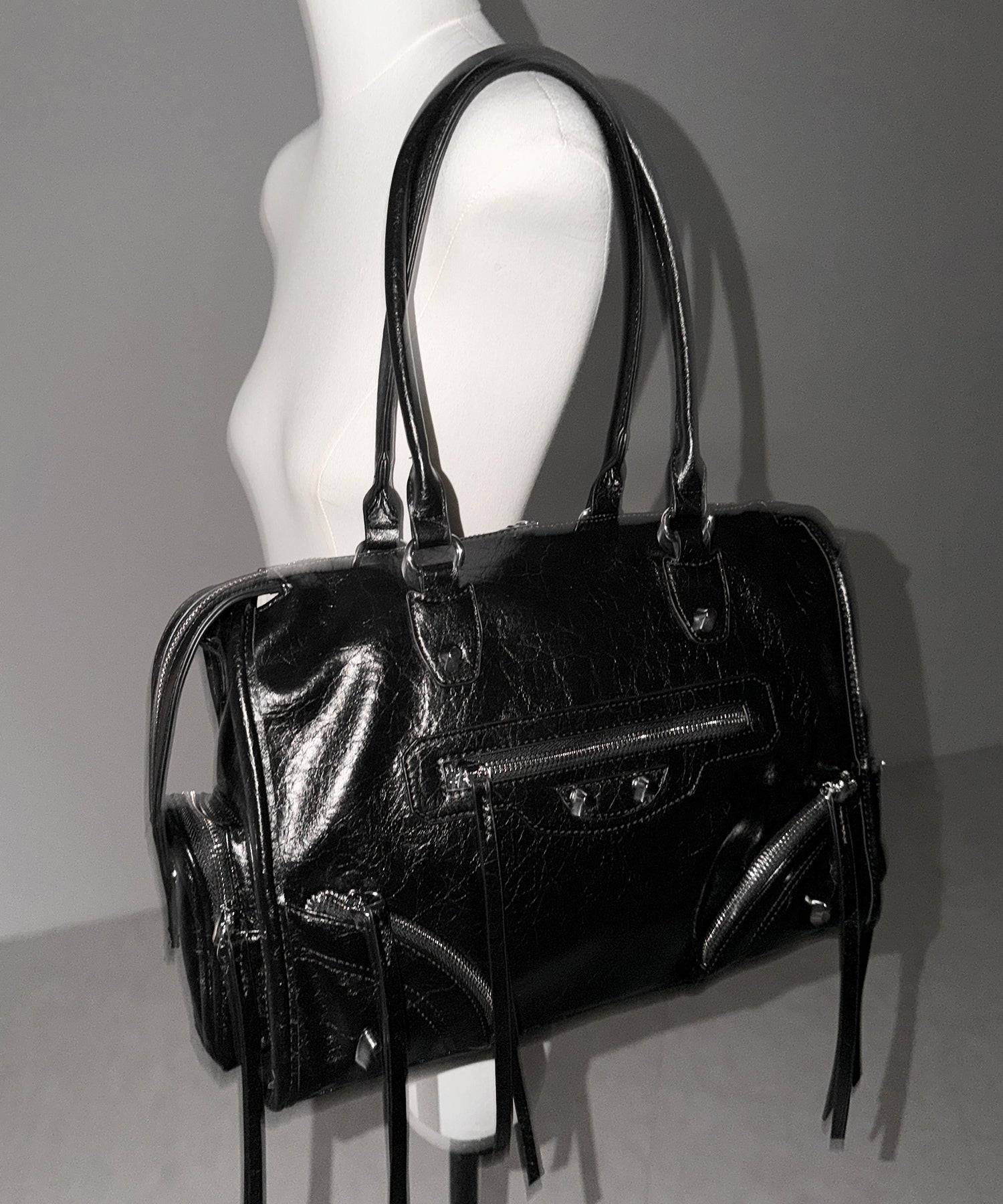 【 ショルダーストラップ付き2WAY 】アウトポケットヴィンテージダブルジップボストンショルダーバッグ /out pocket vintage double zip boston shoulder bag
