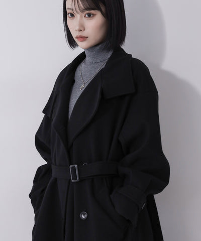 【 ウエストマークベルトSET 】2WAY スタンドカラーレディメルトントレンチロングコート / 2WAY stand collar lady melton trench long coat