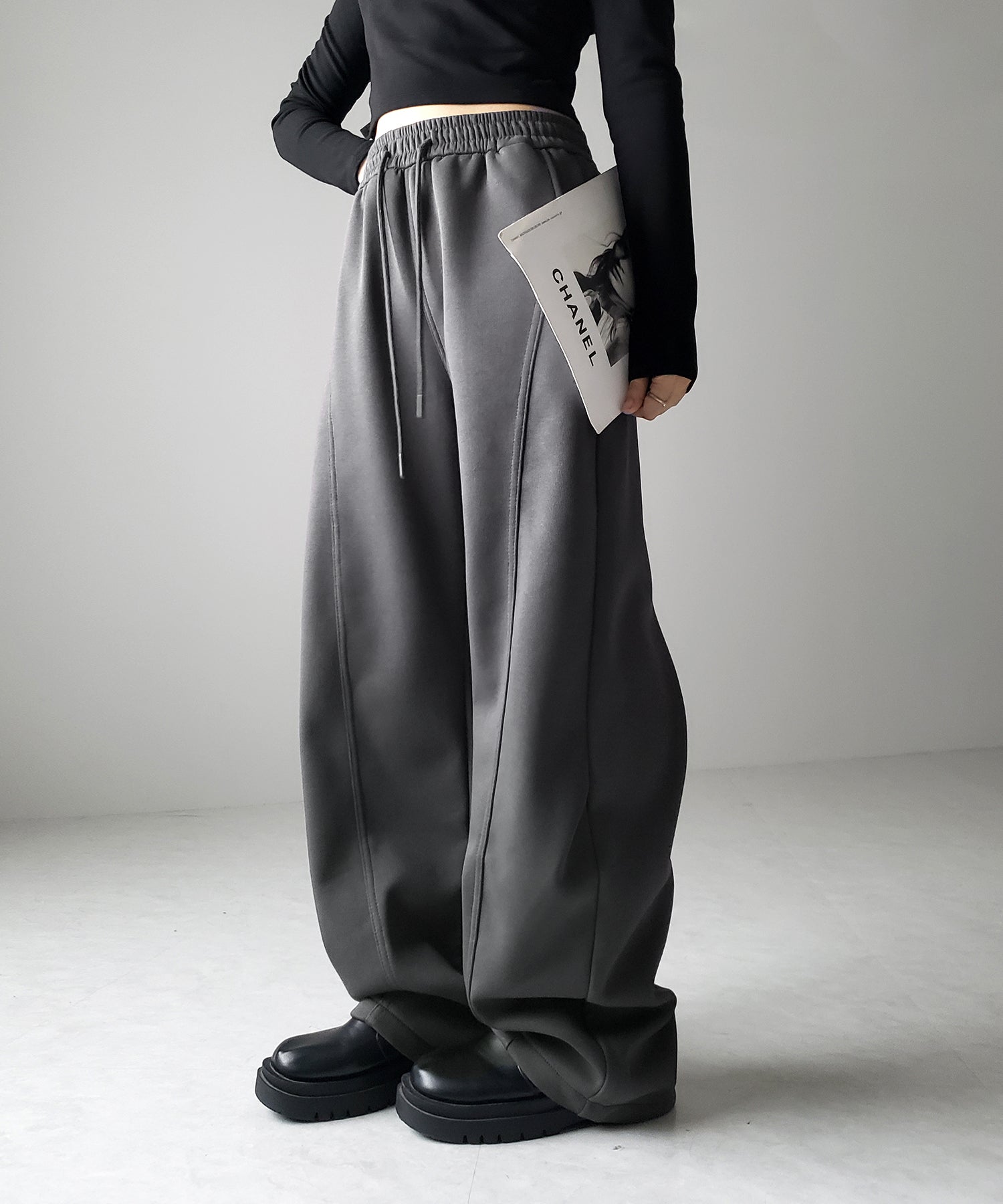 【 裏起毛 】カーブラインサイドタックワイドスウェットパンツ