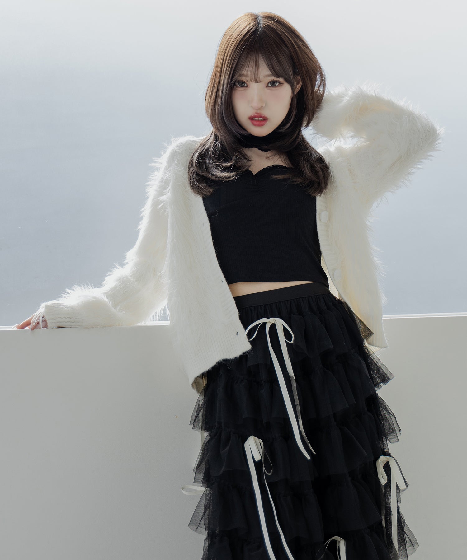 【 4color 】ストラップリボンバレエコアチュールスカート /strap ribbon ballet core tulle skirt