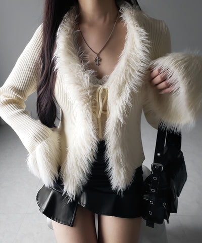 シャギーファードッキングリブニットカーディガン / shaggy fur docking rib knit cardigan